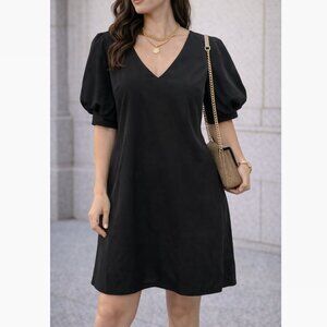Sam Edelman Black Puff Sleeve V-Neck Shift Dress Size 10